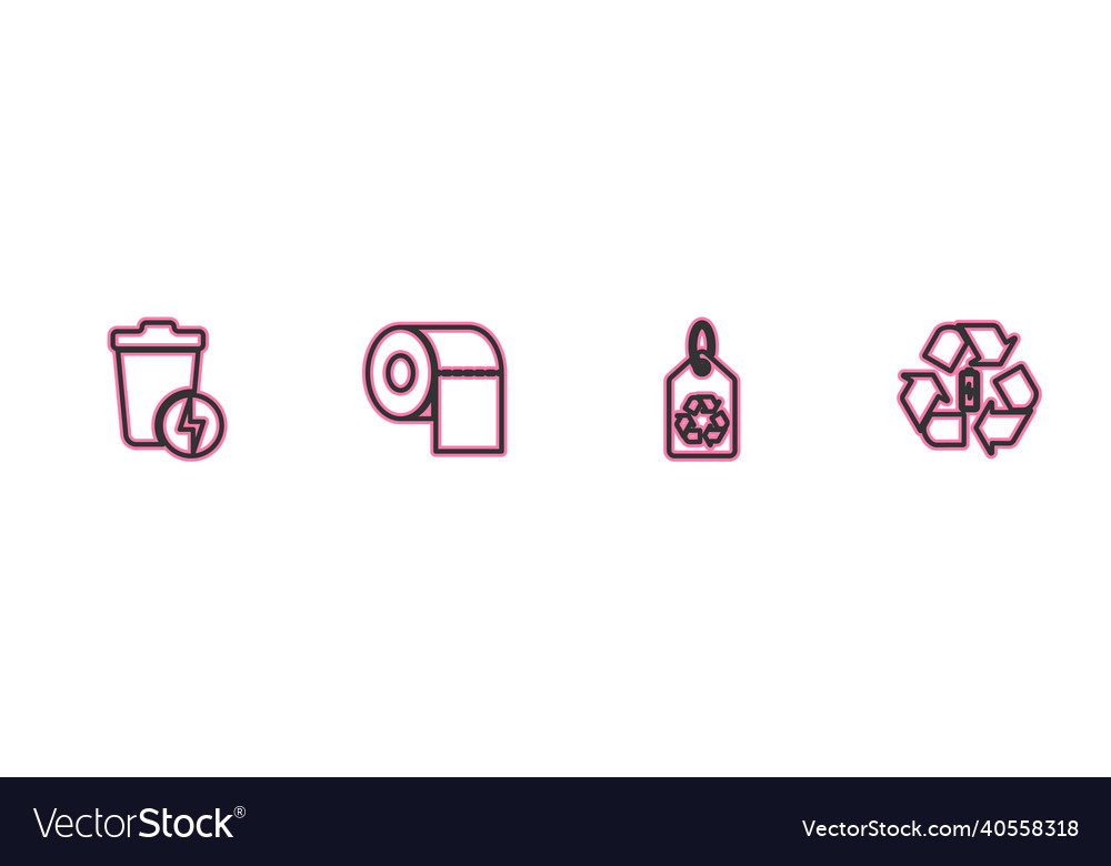 Set line lightning with trash can tag recycle Vector Image Set line lightning with trash can tag recycle