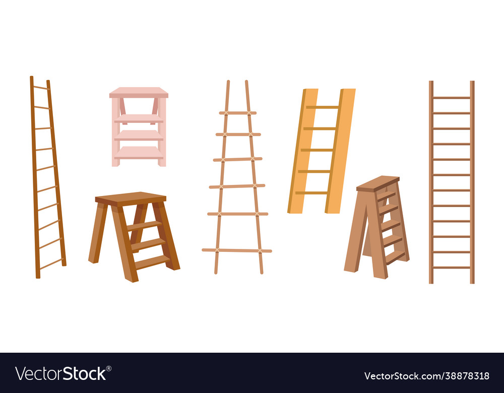 Set wooden step ladders home interior