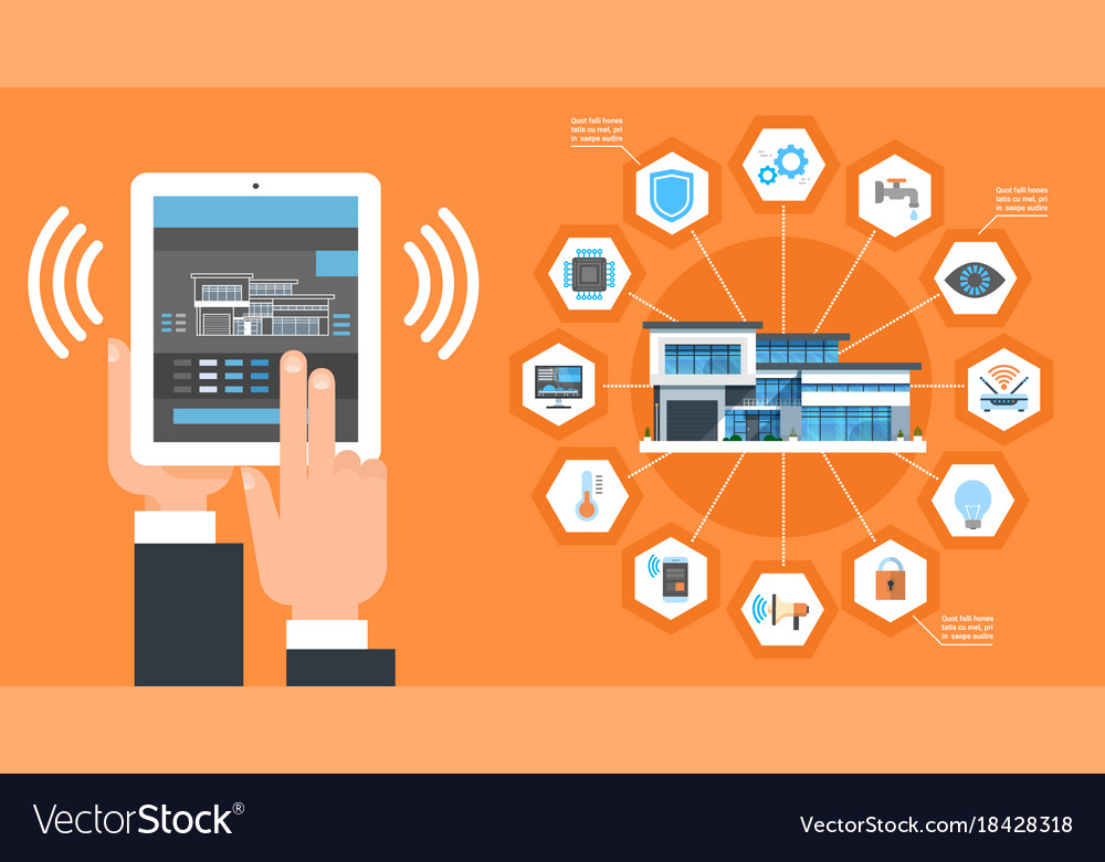 Smart home application interface on digital tablet