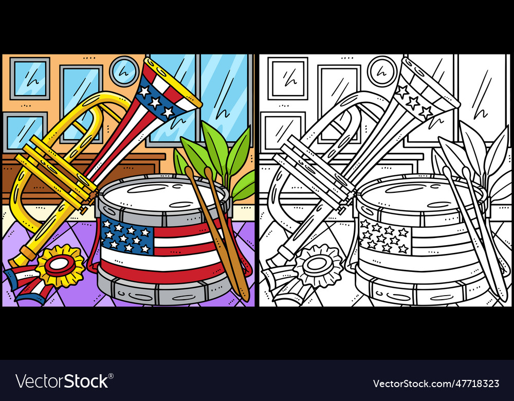 4th of july marching drum and trumpet vector image 4th of july marching drum and trumpet