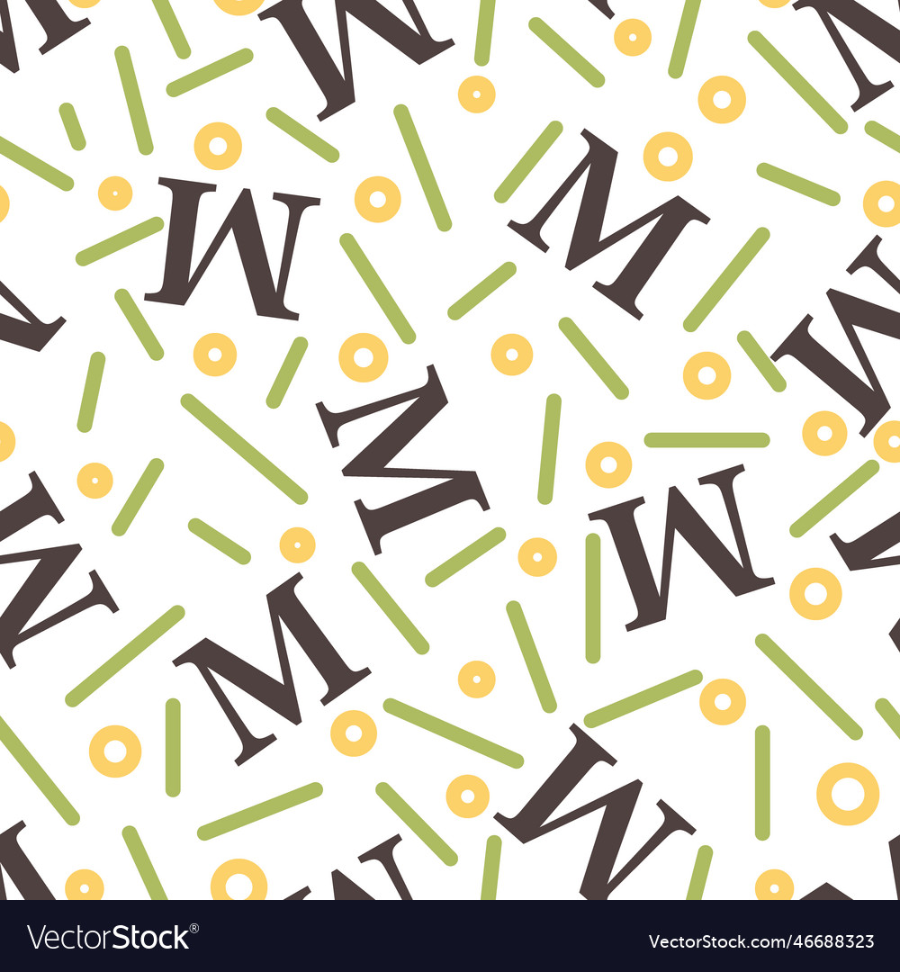 Alphabet letter m confetti seamless pattern