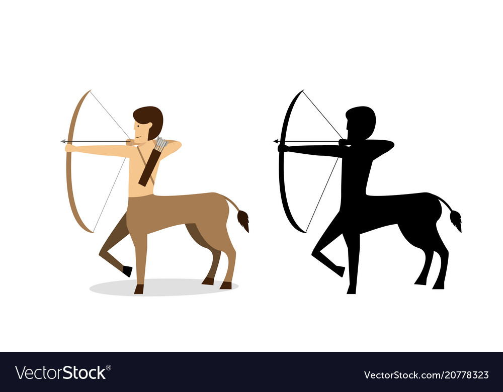 Centaur archer in flat and silhouette style