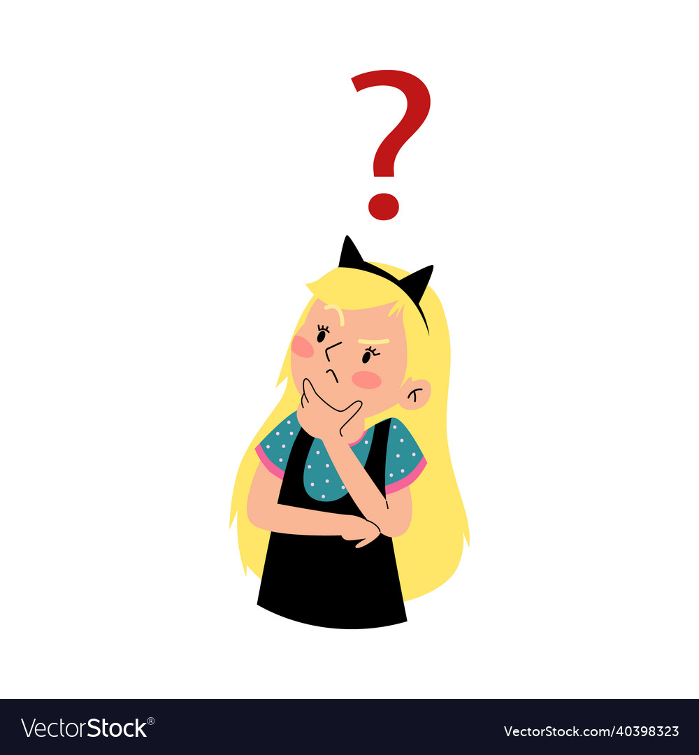 Child girl scratching her chin thoughtfully flat vector image Child girl scratching her chin thoughtfully flat