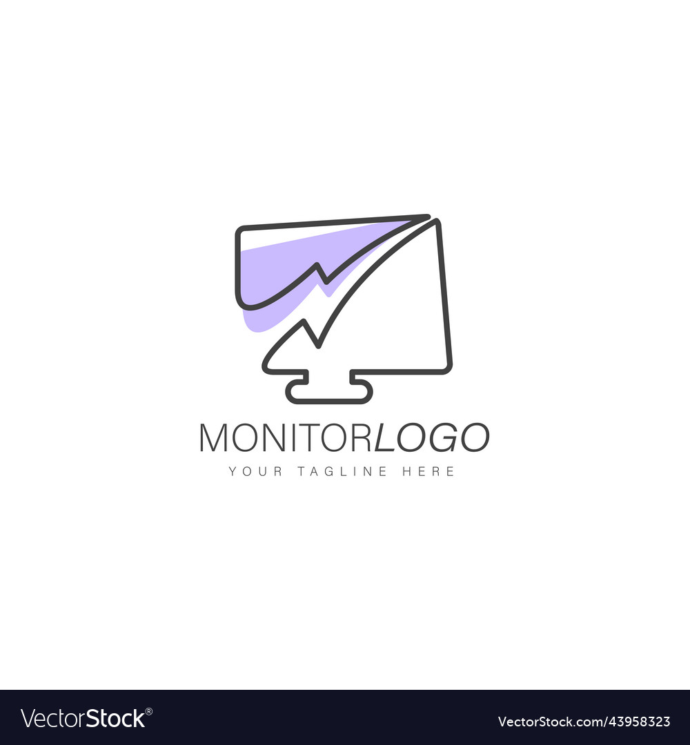 Monitor thunder logo design linear style vector image Monitor thunder logo design linear style