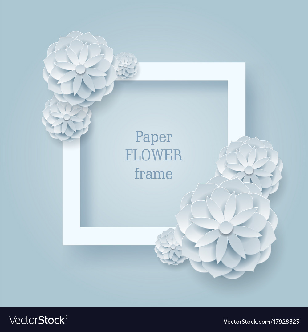 paper flower square frame silver background paper flower picture frame