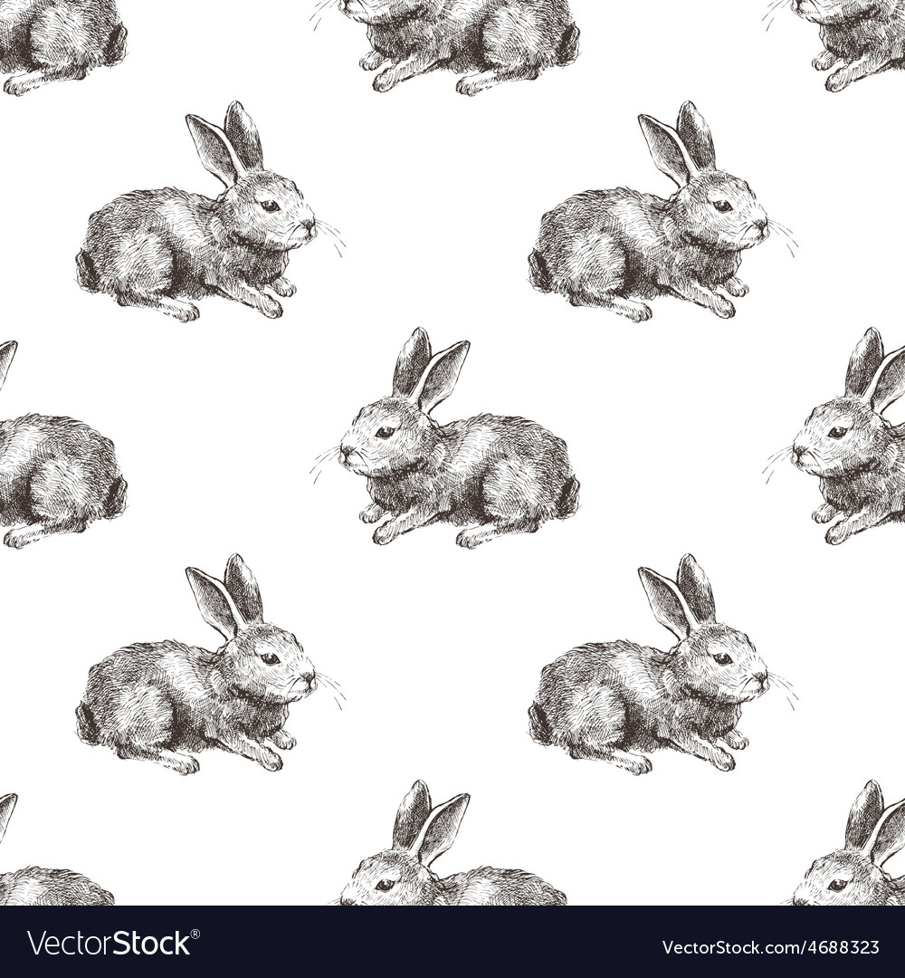 Seamless pattern with hand drawn rabbit Royalty Free Vector