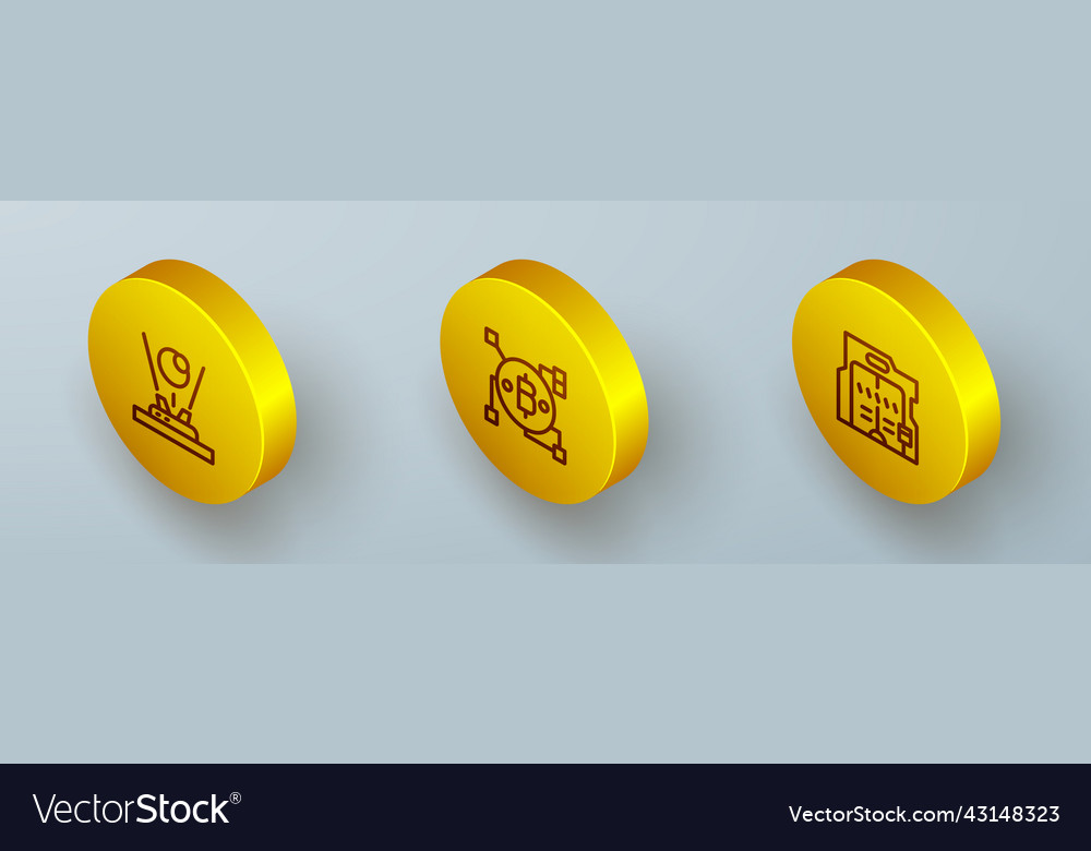 Set isometric line hologram blockchain technology vector image Set isometric line hologram blockchain technology
