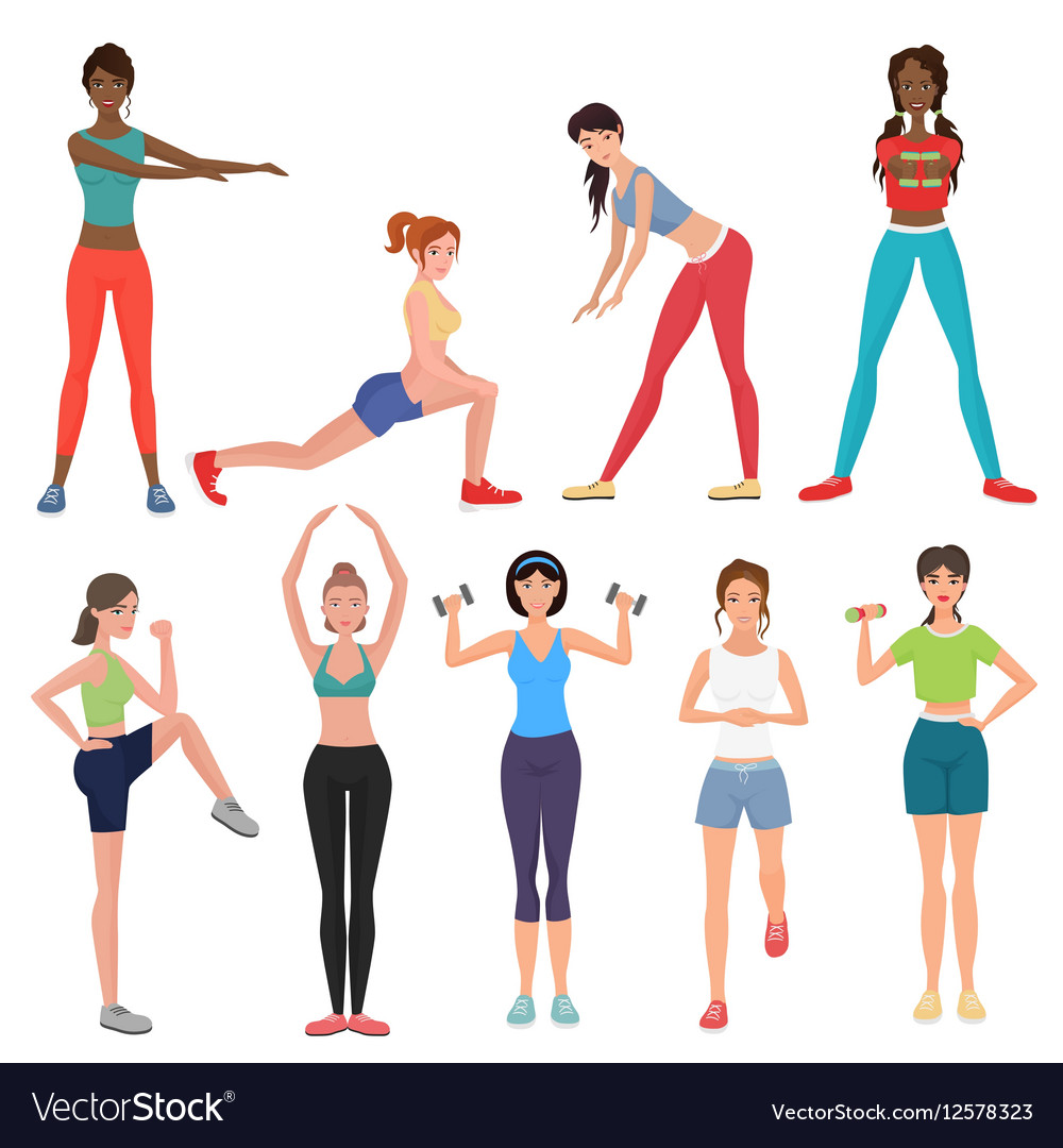 Sport fitness healthy girls set Women in Vector Image