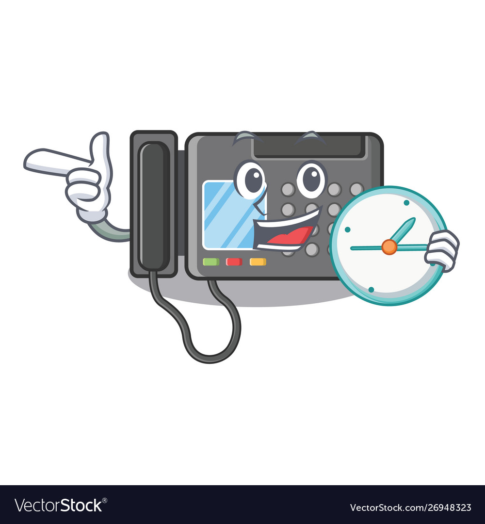 With clock fax machine in character shape Vector Image With clock fax machine in character shape