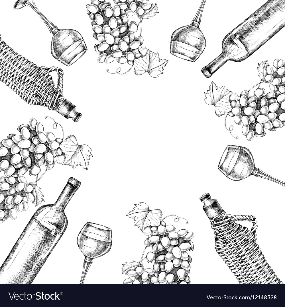 Background of grapes wine with hand-drawing style Vector Image