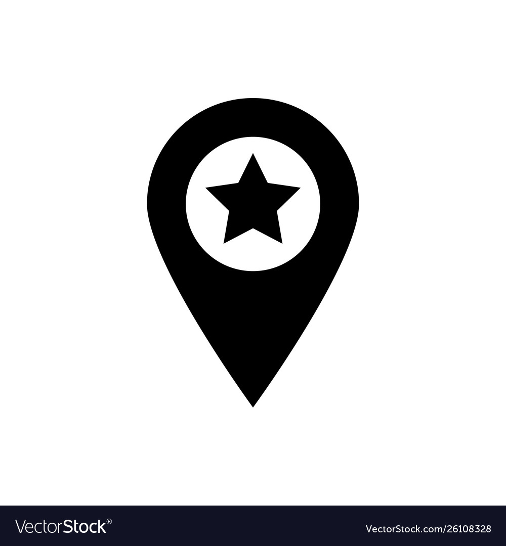 Black map pointer with star icon isolated vector image Black map pointer with star icon isolated