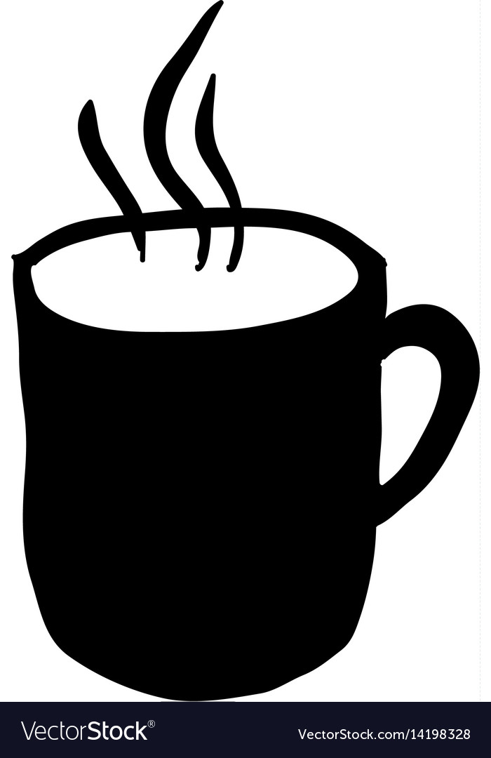 Black silhouette hand drawn with hot coffee mug Vector Image