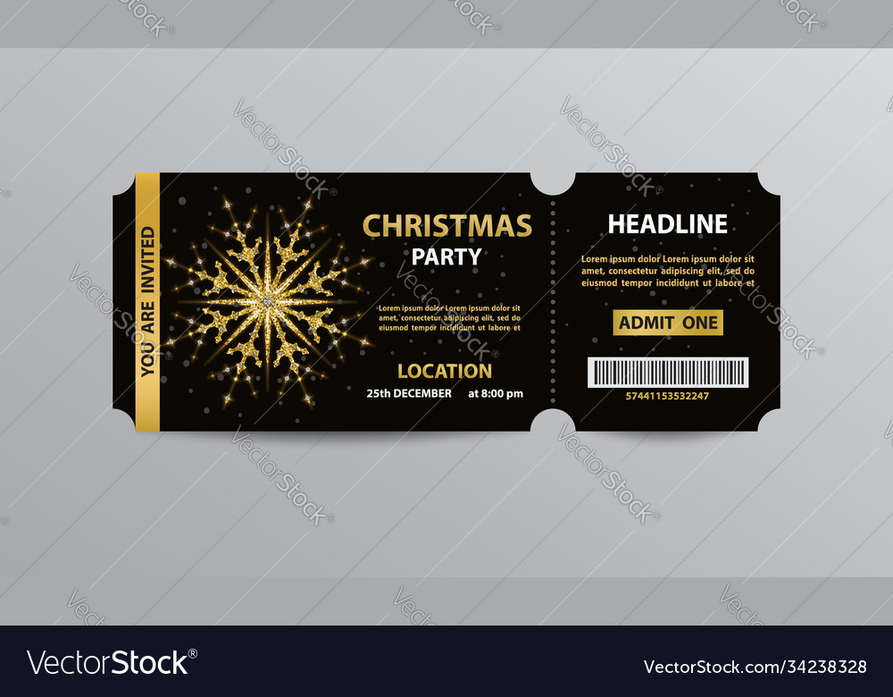 Christmas Party Ticket Stub - Golden Snowflake