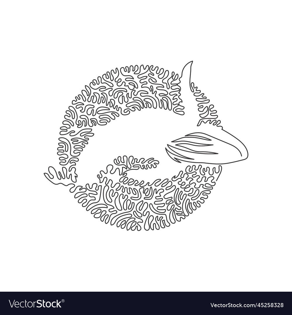 Continuous one curve line drawing of scary whale vector image Continuous one curve line drawing of scary whale