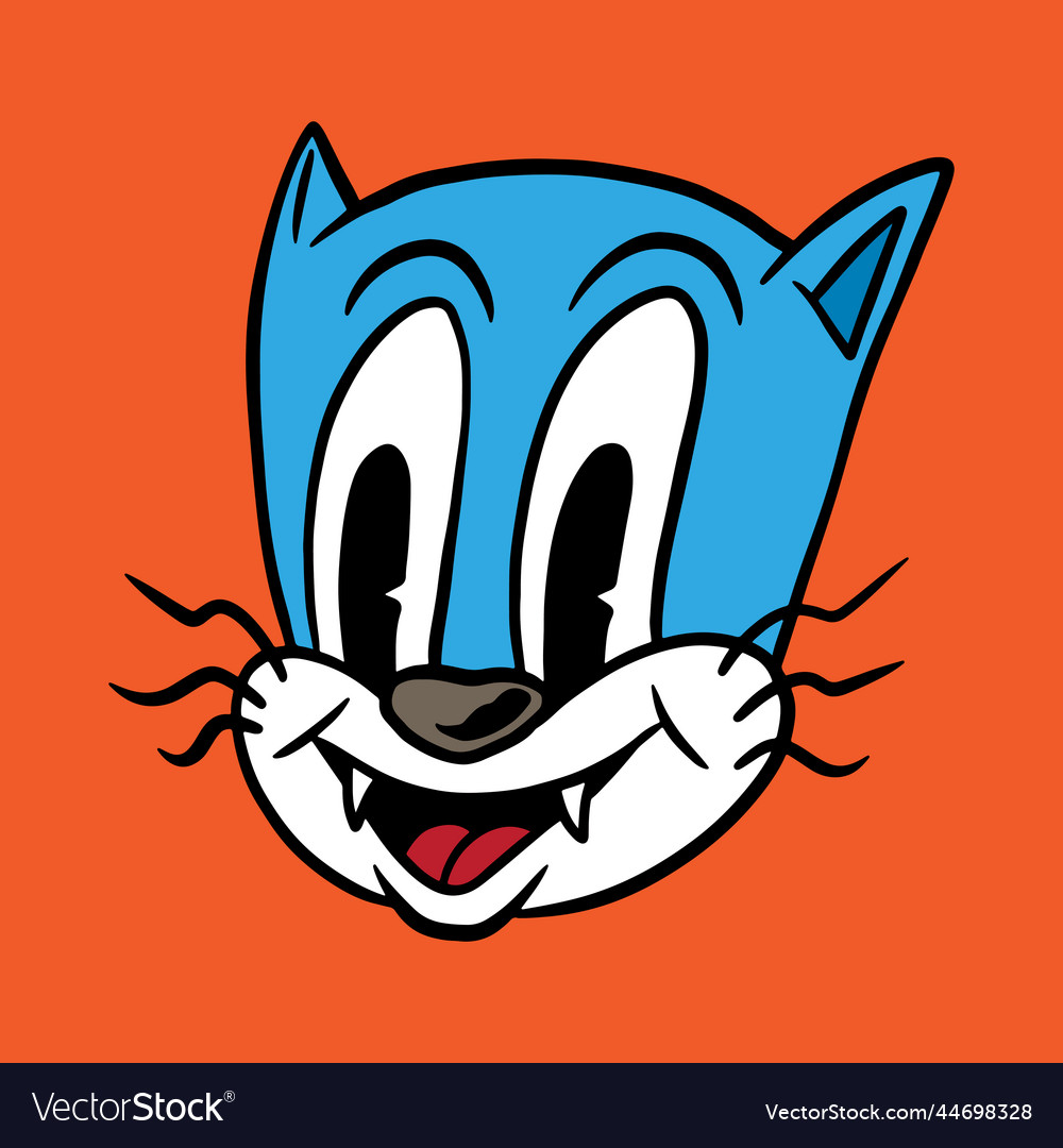 Süße blaue Katze Cartoon Aufkleber auf orange Hintergrund