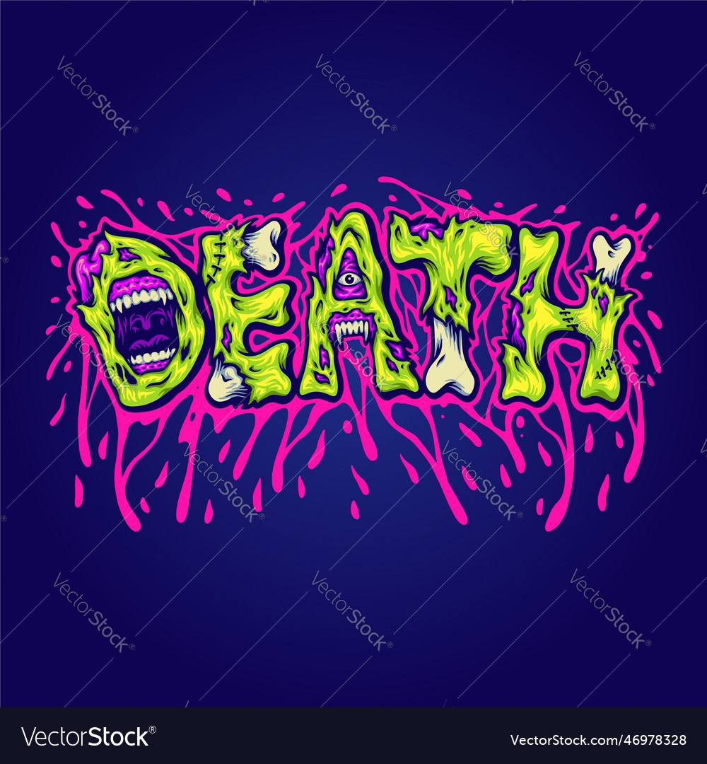 Death word typeface with melted monster letter Vector Image