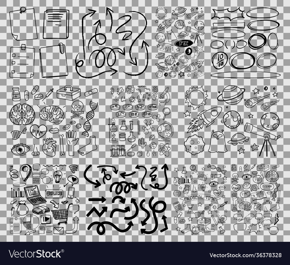 Set object and symbol hand drawn doodle