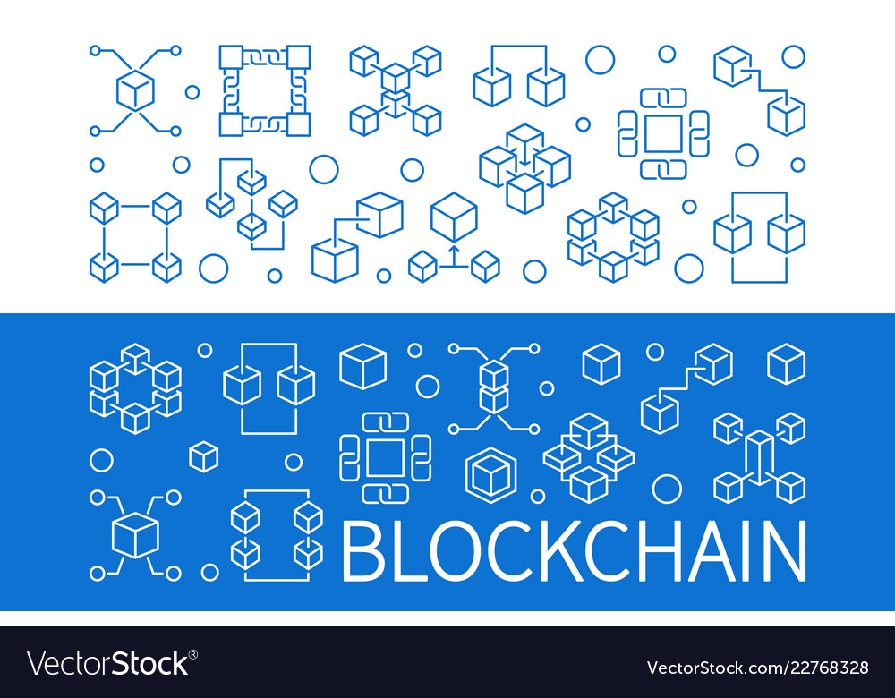 Set of 2 blockchain horizontal outline vector image Set of 2 blockchain horizontal outline