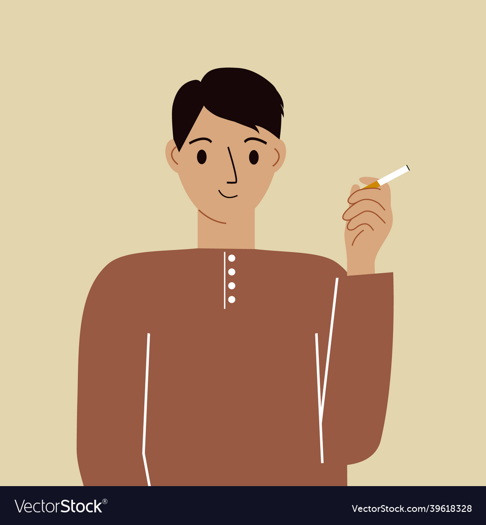 Smoke break the man smokes a cigarette satisfied Vector Image