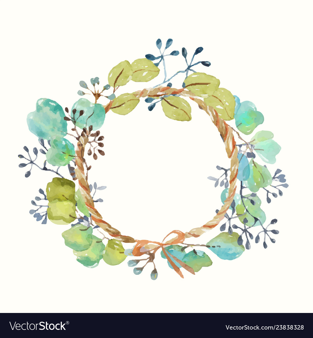 Watercolor frame with leaves and seeds twine