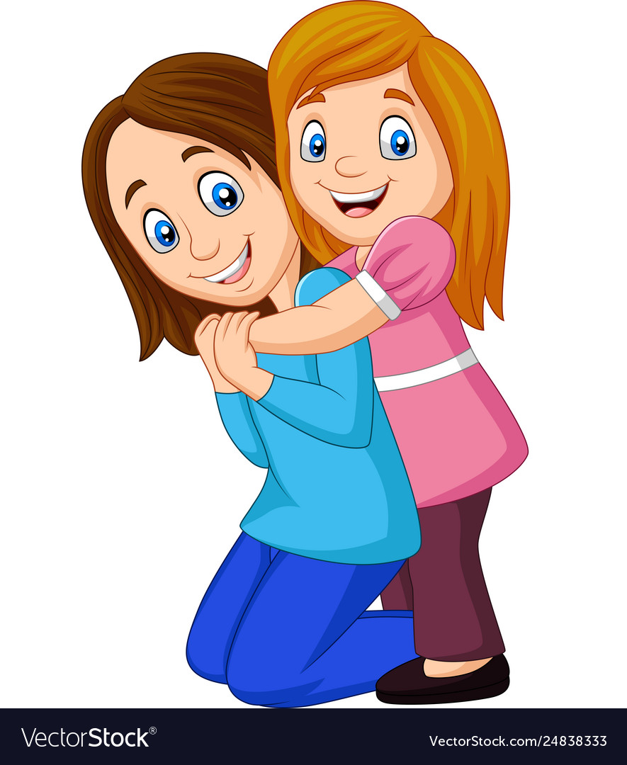 Cartoon Happy Girl Hugging Her Mother Royalty Free Vector