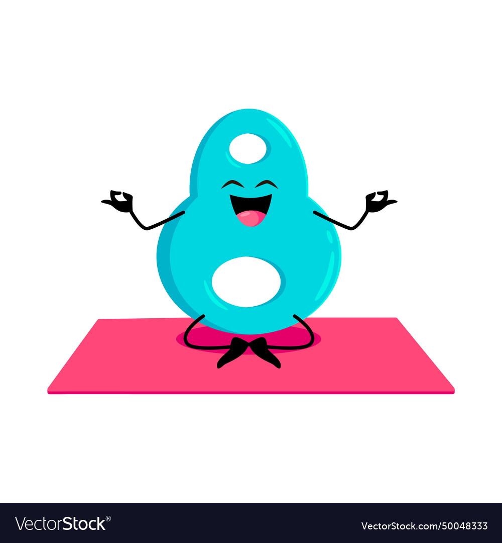 Cartoon math number eight character on yoga sport