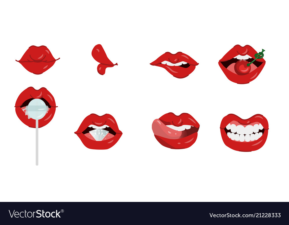 Female lips set of different gestures isolated