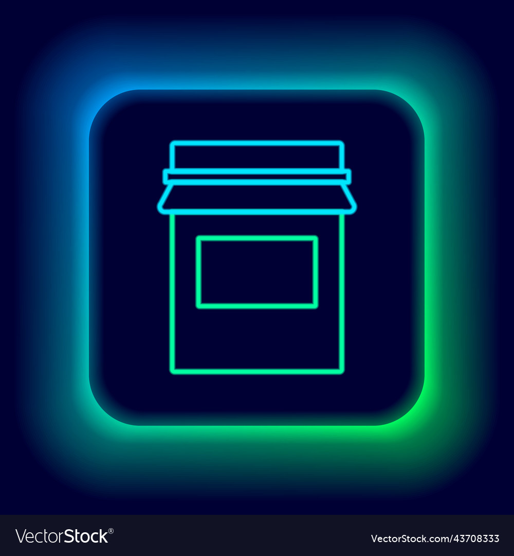 Glowing neon line jam jar icon isolated on black vector image Glowing neon line jam jar icon isolated on black