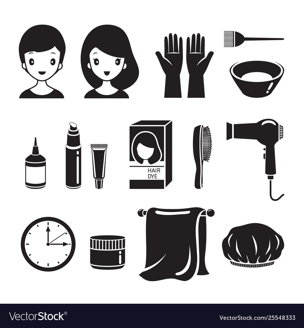 Hair dyeing equipment and accessories set Vector Image