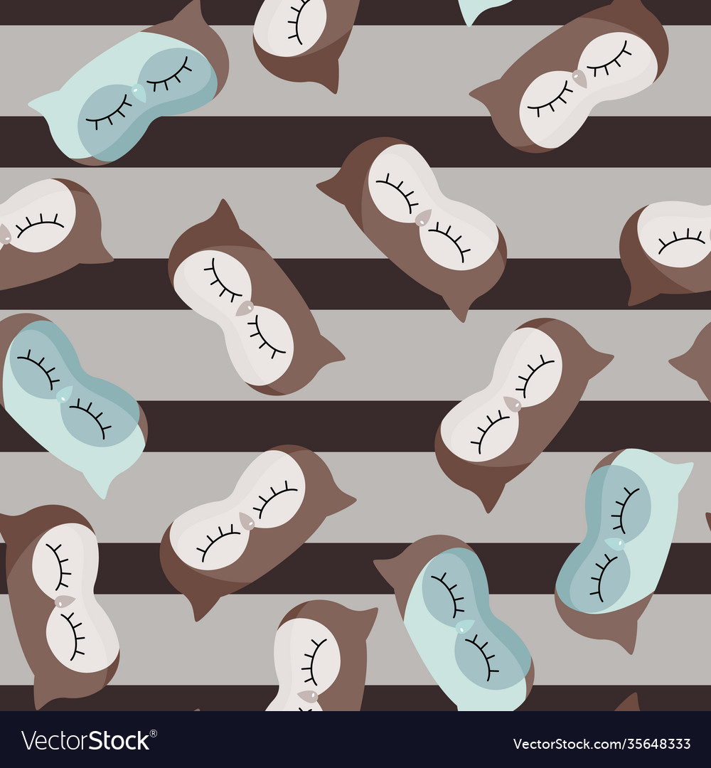 Owl brown and blue color chaotic seamless pattern
