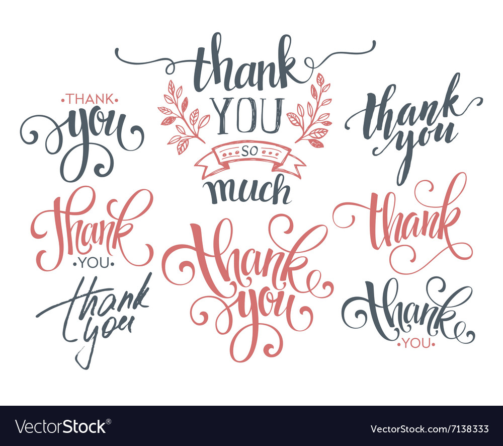 Set Custom Thank You Hand Lettering Royalty Free Vector