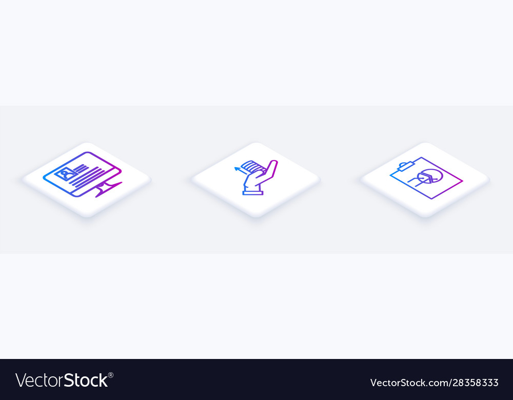 Set isometric line computer monitor with resume vector image Set isometric line computer monitor with resume