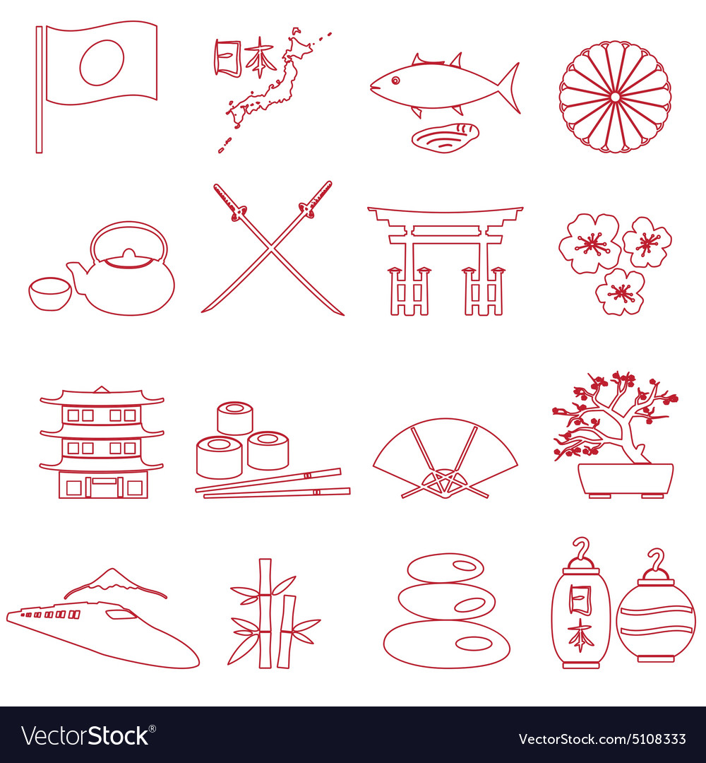 Simple japan theme outline icons set eps10