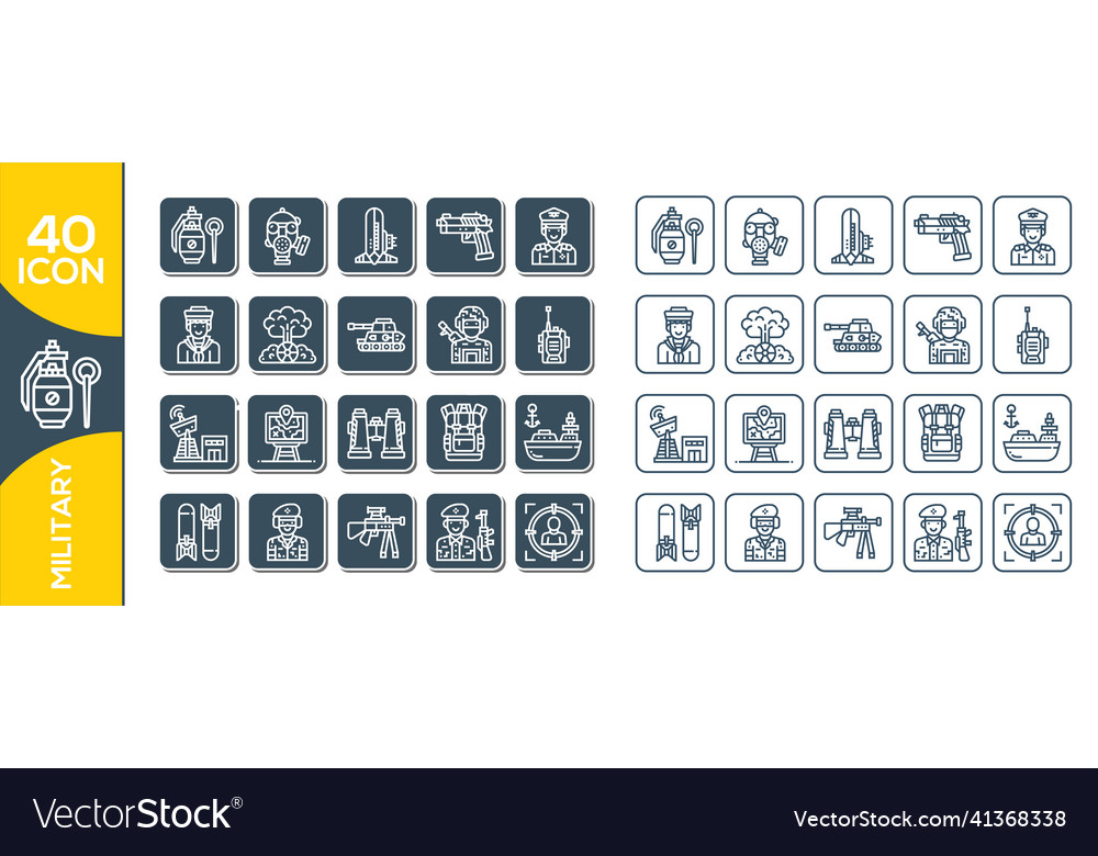 Army and military icon set with white background