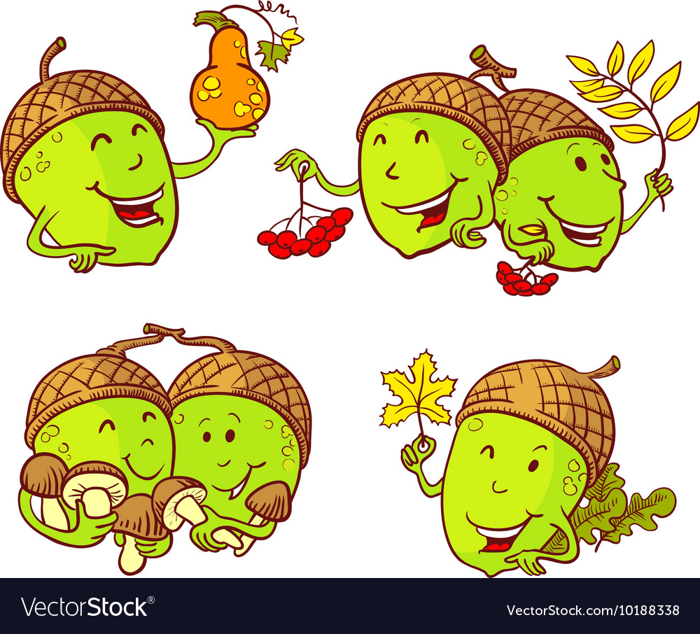 Cartoon set with acorn characters