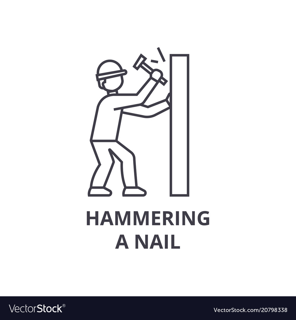 Hammering a nail line icon sign