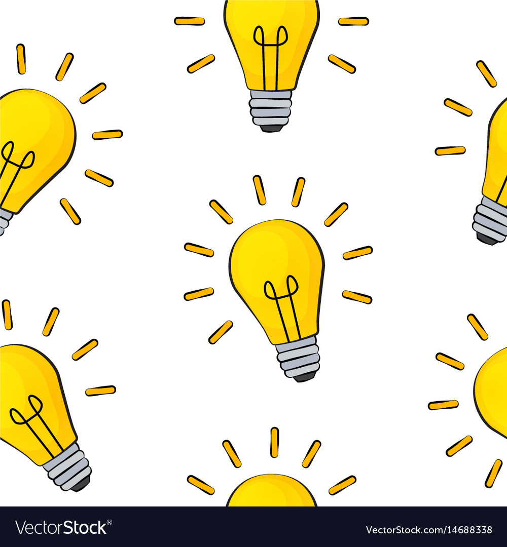 Idea bulb flat design icon seamless pattern