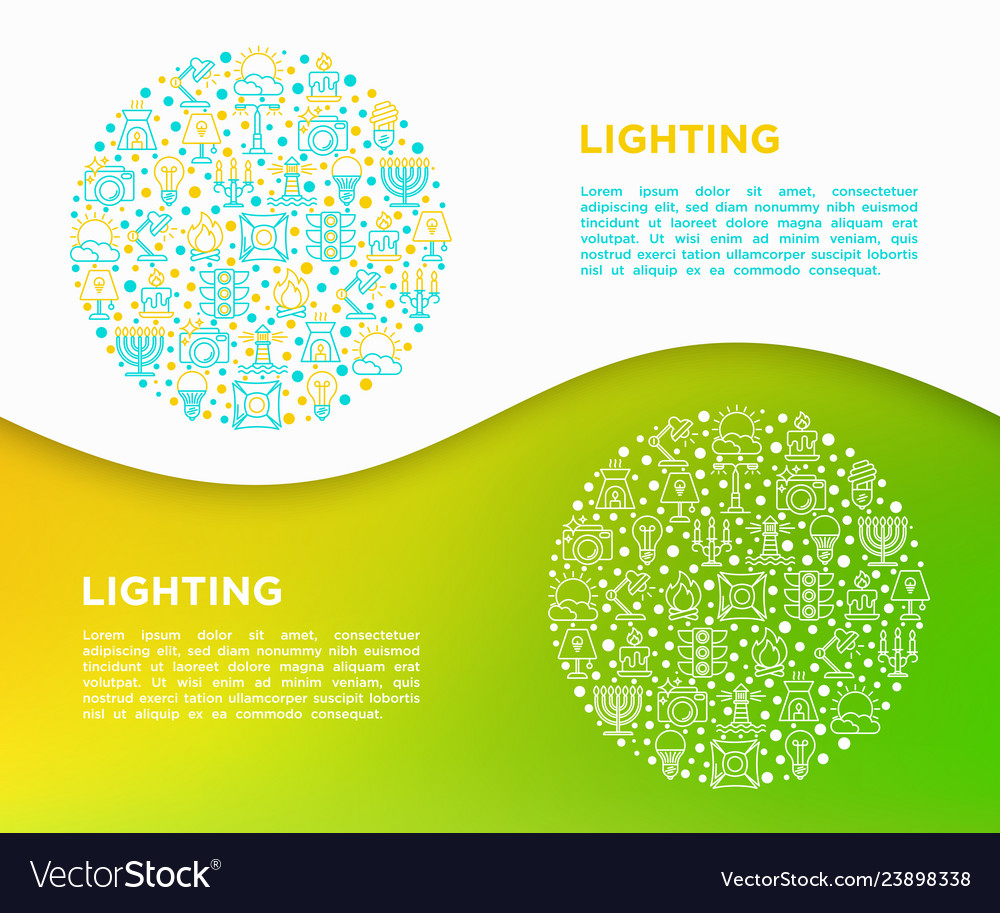 Lighting concept in circle with thin line icons vector image Lighting concept in circle with thin line icons