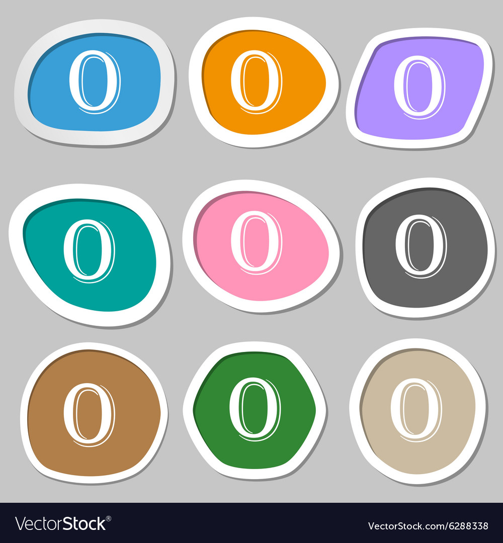 Number zero icon sign multicolored paper stickers