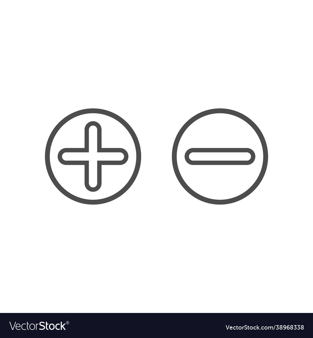 Plus and minus buttons in circle black line flat Vector Image