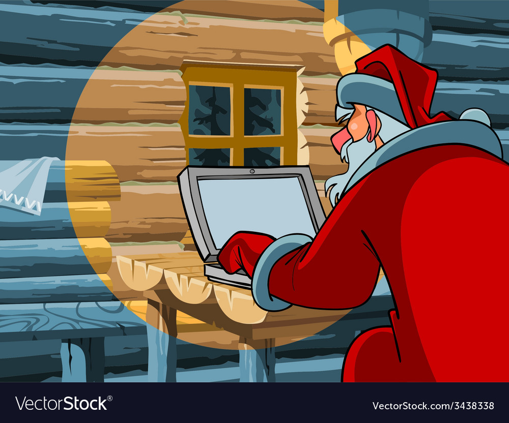 Santa claus typing a letter on the computer