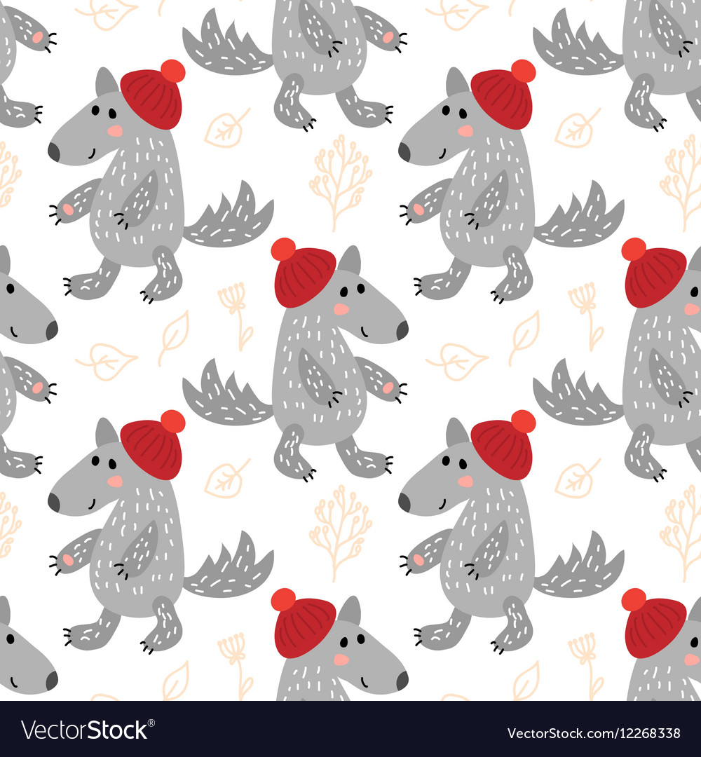 Seamless pattern with wolf