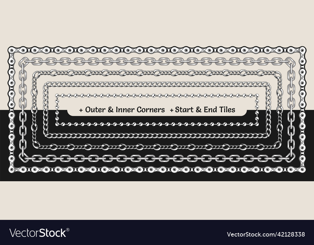 Set of monochrome chain pattern brushes vector image Set of monochrome chain pattern brushes