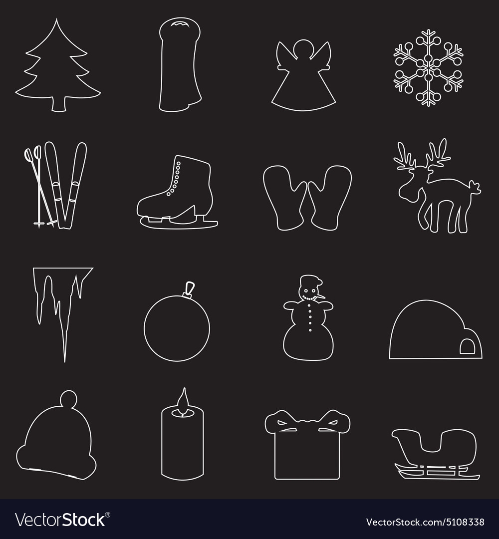 Simple white winter outline icons set eps10