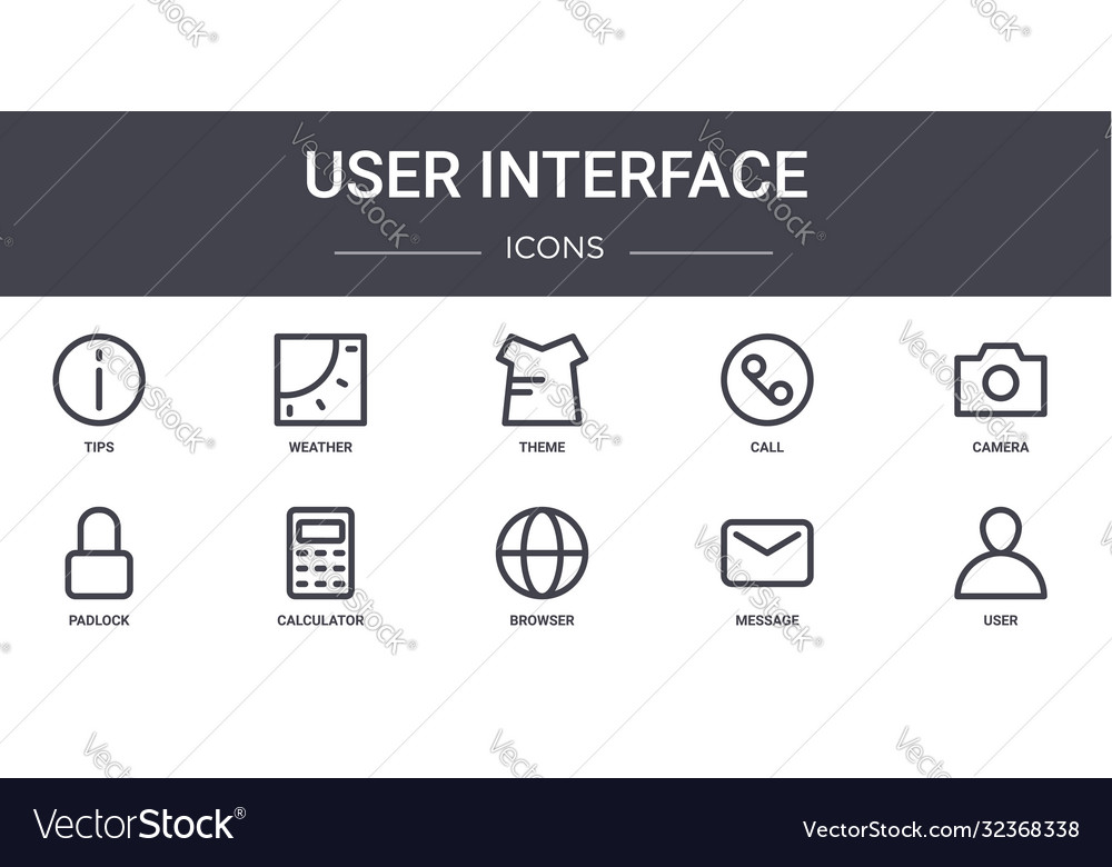 User interface concept line icons set contains