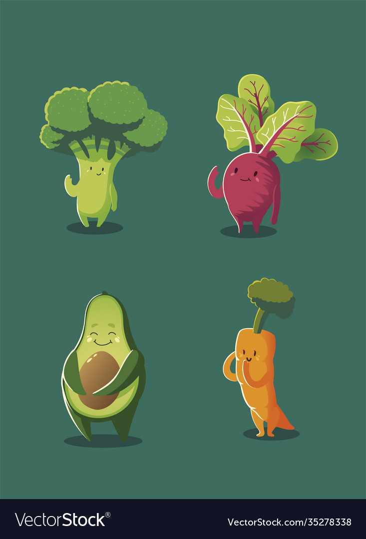 Vegetables kawaii cute broccoli beet avocado