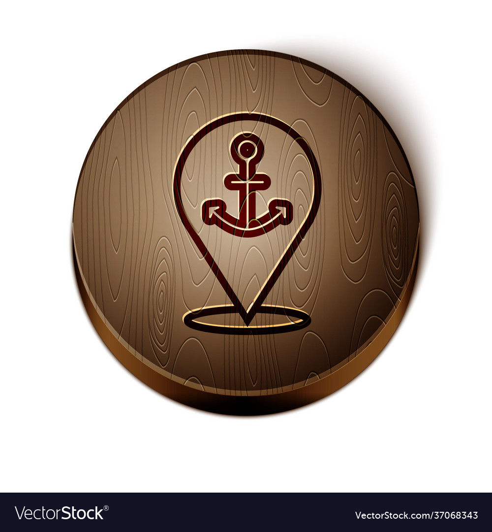 Braune Linie Kartenzeiger mit Ankersymbol isoliert vector image Braune Linie Kartenzeiger mit Ankersymbol isoliert