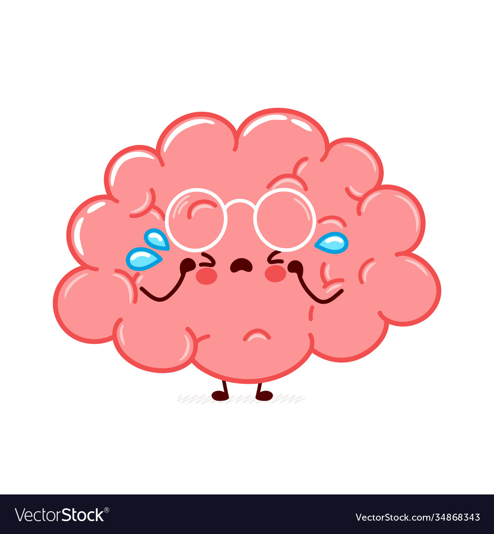 Cute funny human brain organ character cry Vector Image