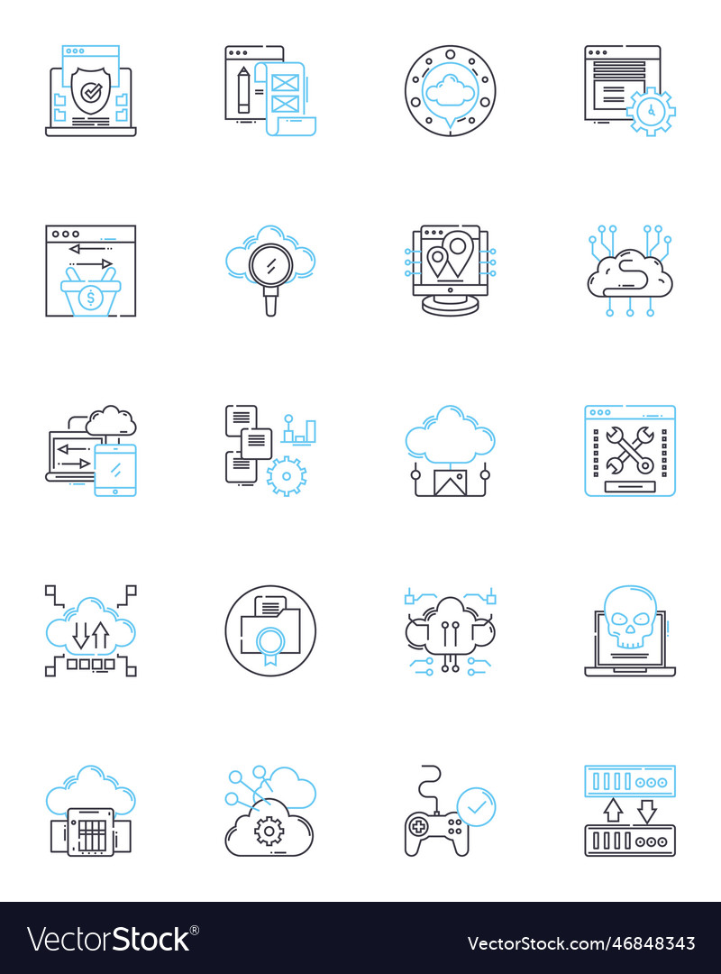 Digital transformation linear icons set