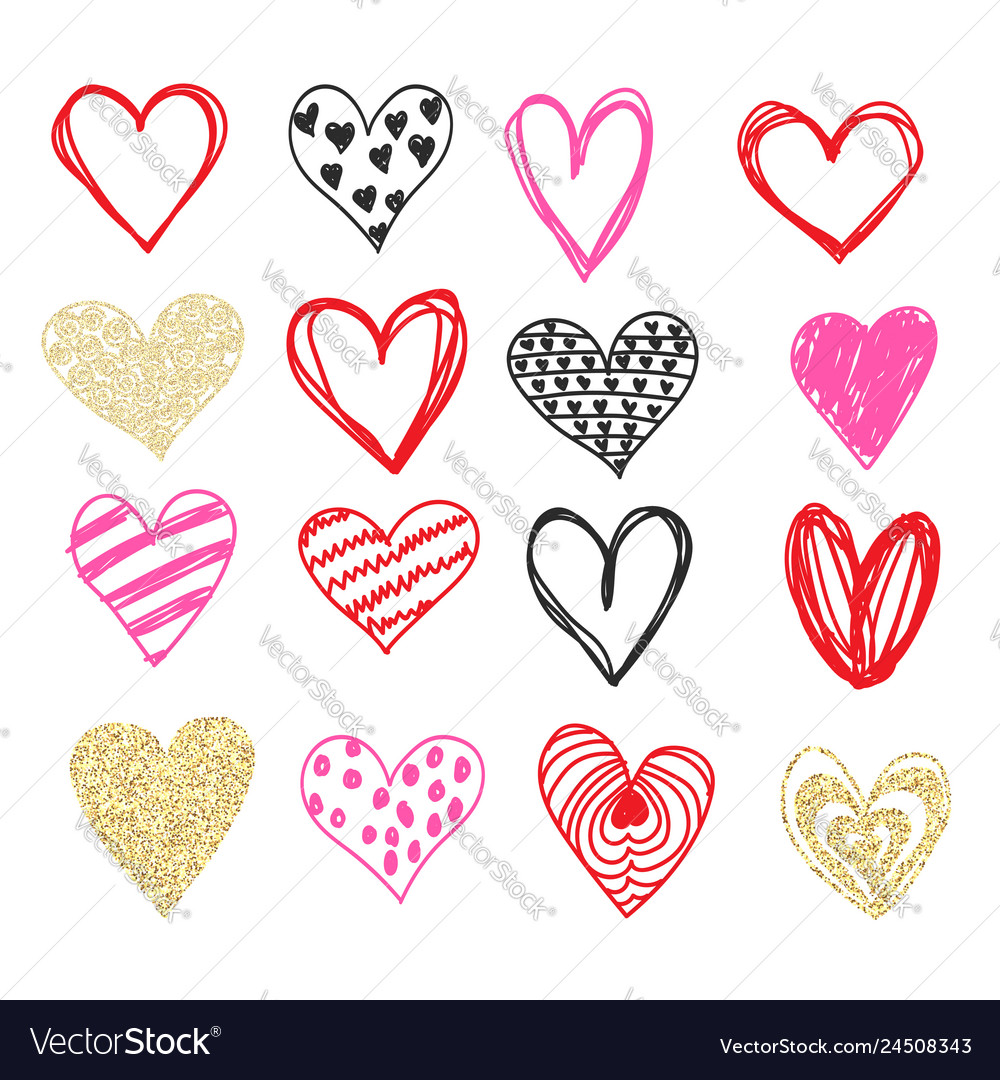 Doodle love heart valentines day set